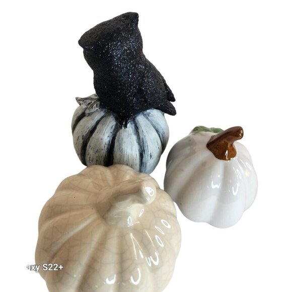 Pumpkins & Glittered Owl Set of 3,  6.5" H Fall Halloween Decor - Picture 4 of 9